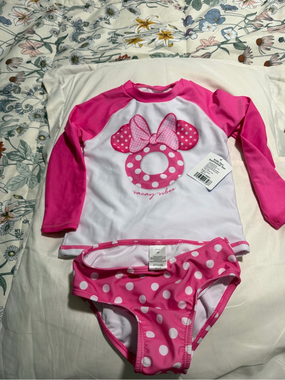 Disney Pink and White Minnie Polka Dot Two-Piece Rash Guard Swim Set